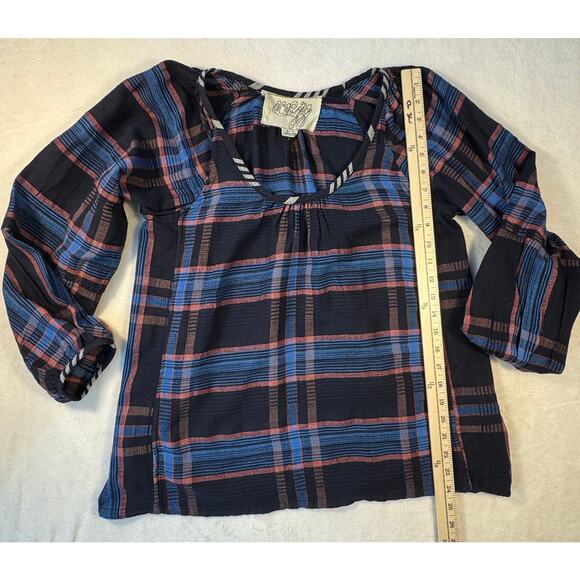 Ace & Jig Black Plaid Pullover Peasant Top Check Balloon Sleeve Blouse Small - Picture 7 of 8